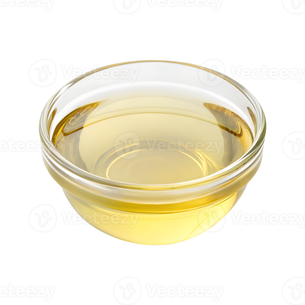 A transparent bowl filled with yellow liquid, the bowl is made of glass and has a simple design, isolated on a transparent background png