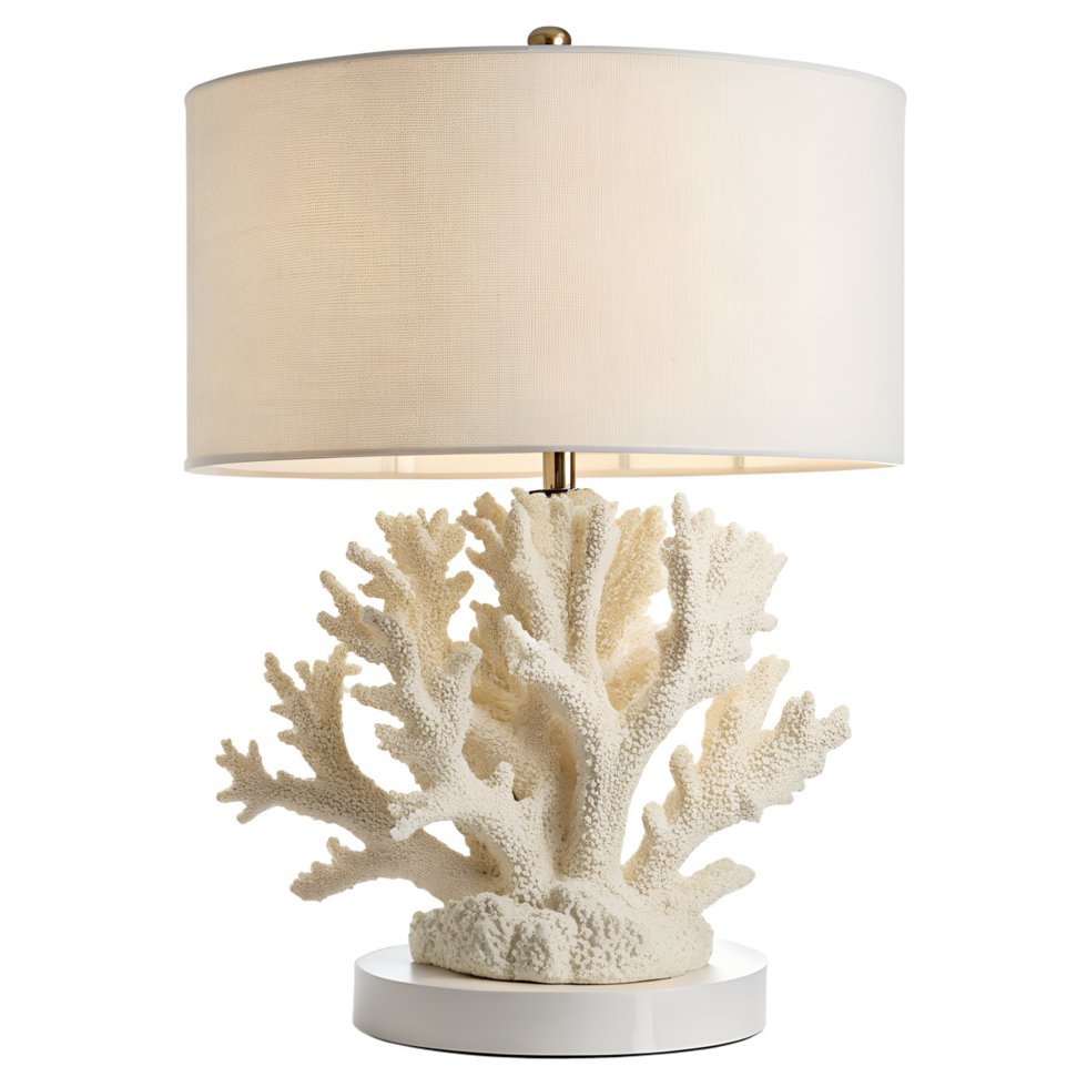 A textured coral-inspired lamp made of white matte resin., isolated on a transparent background png