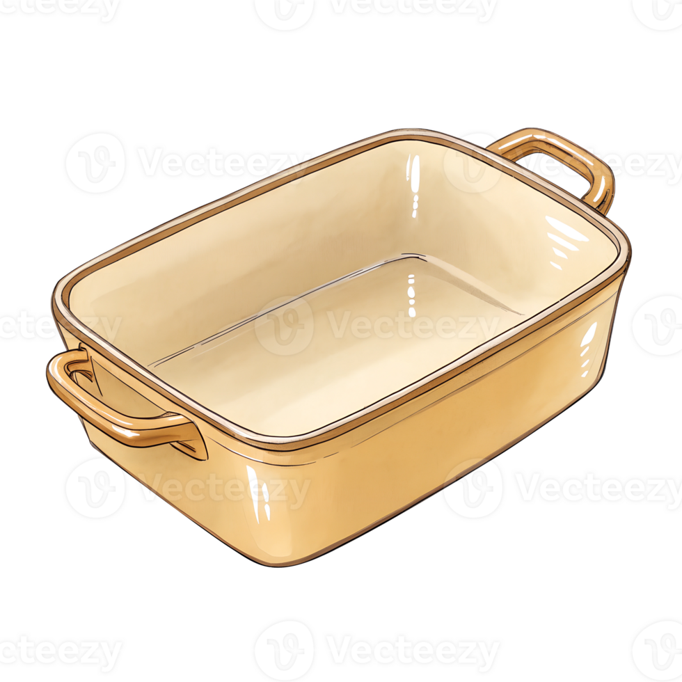 Illustration of A rectangular casserole dish with handles., isolated on a transparent background png