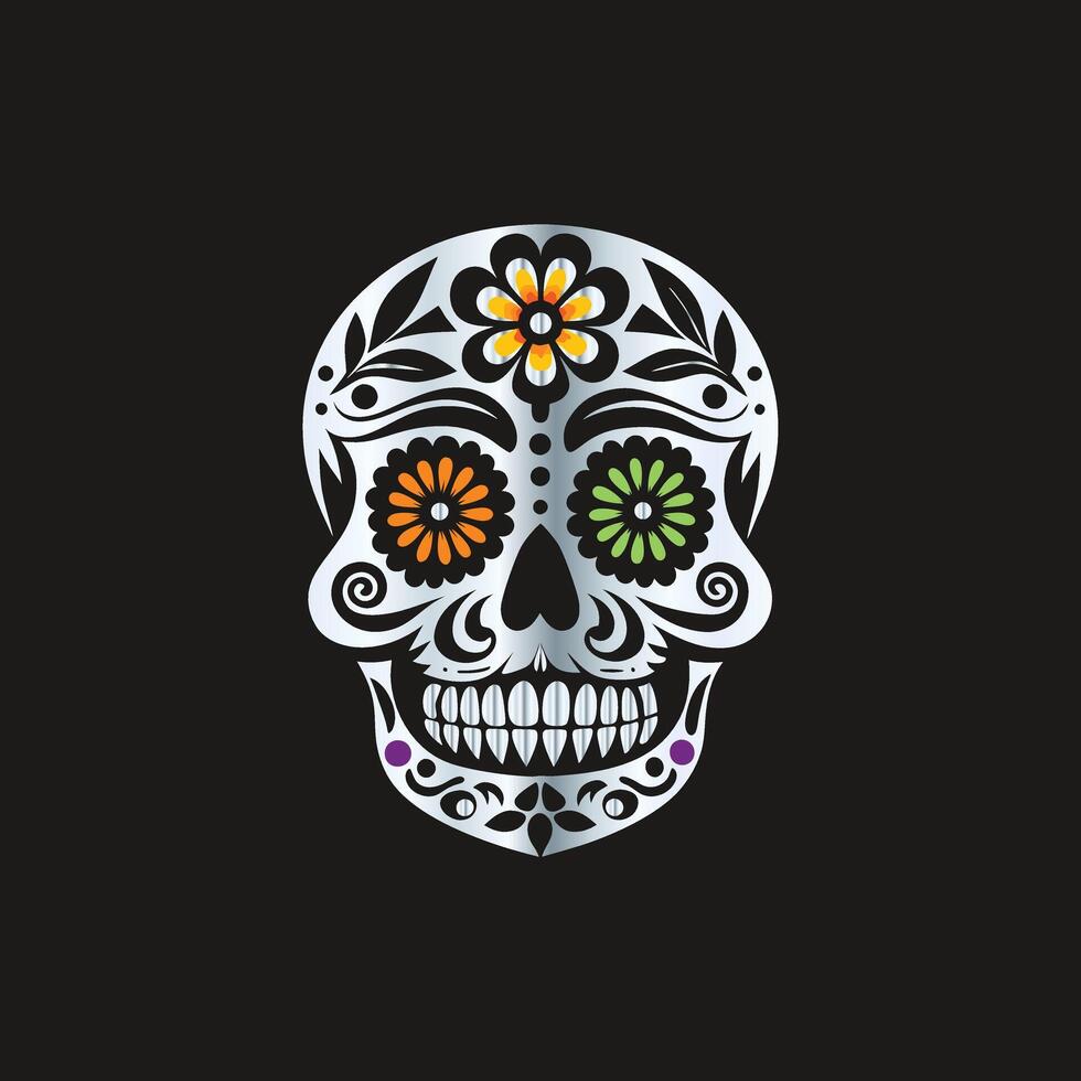 a sugar skull with colorful flowers on it . vector
