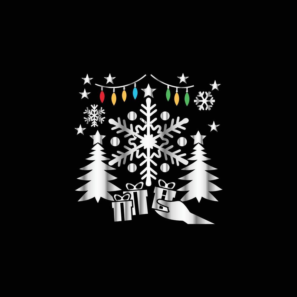 a black background with a snowflake and presents . vector