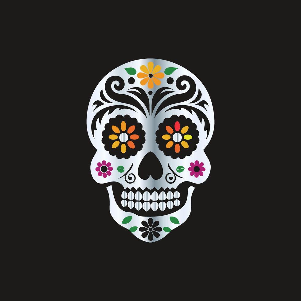 day of the dead sugar skull illustration . Sugar skull with floral ornament. vector