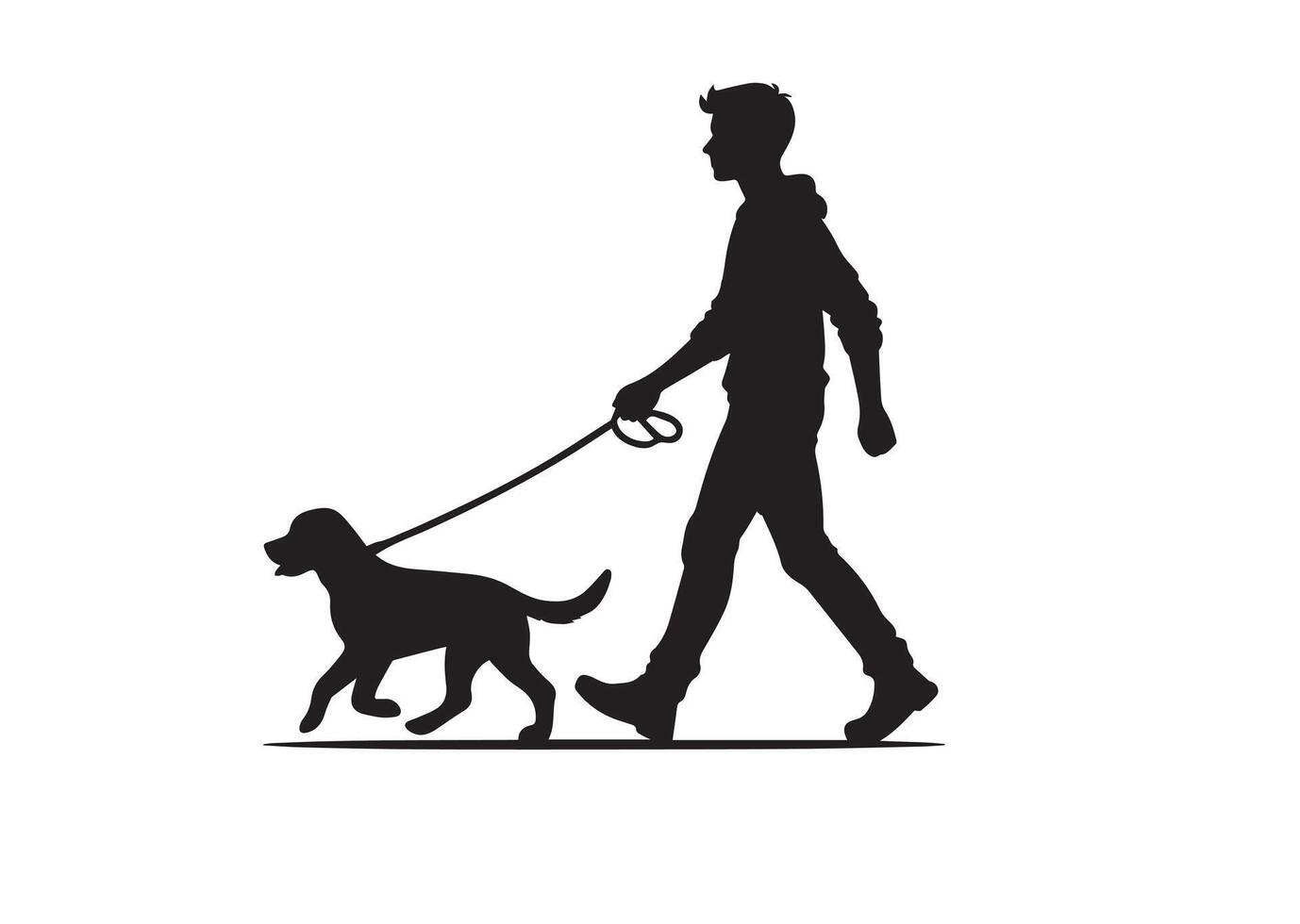 Silhouette Illustration Man Walking Dog on Leash vector