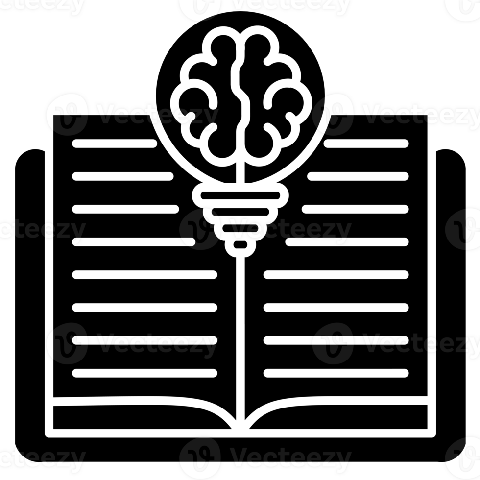 Open Book with Brain Icon-Knowledge and Learning Concept Line Art png