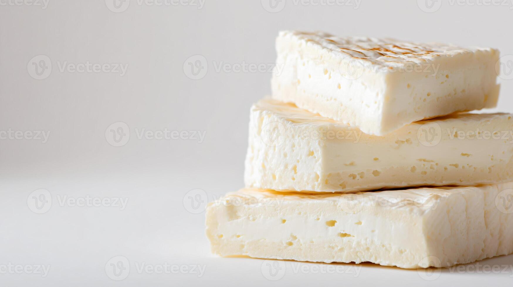 Fresh Cow Milk White Cheese Slices on White Background photo