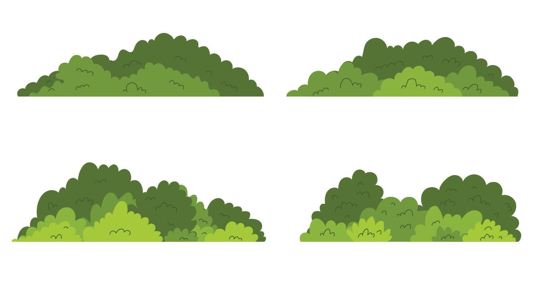 Set of grass bushes, green bushes collection vector