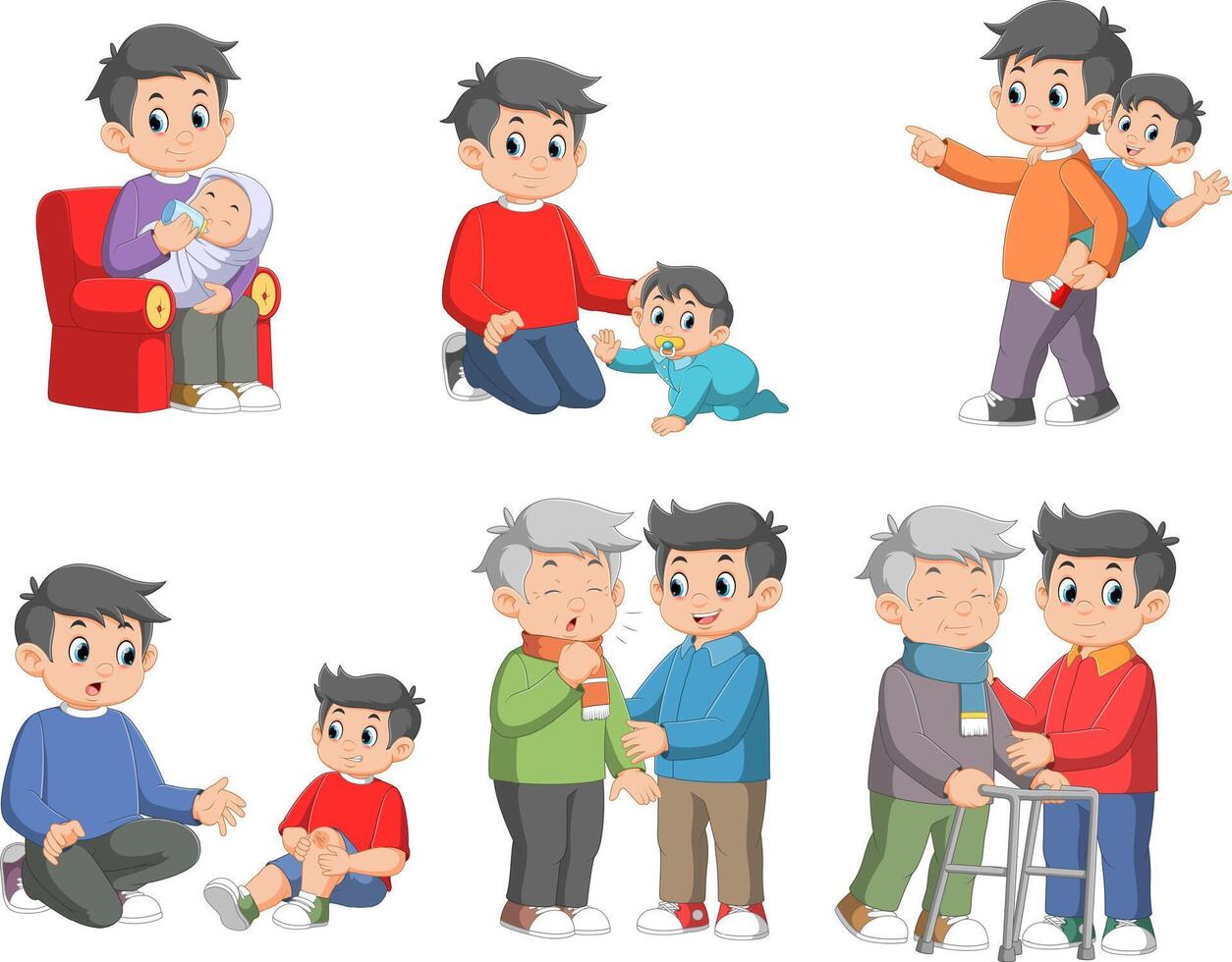 Father and son relationships set. Happy loving family vector