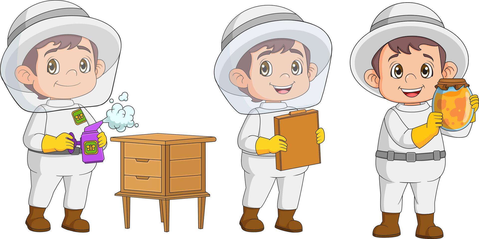 Man Beekeeper Harvest Honey from Bees Set vector