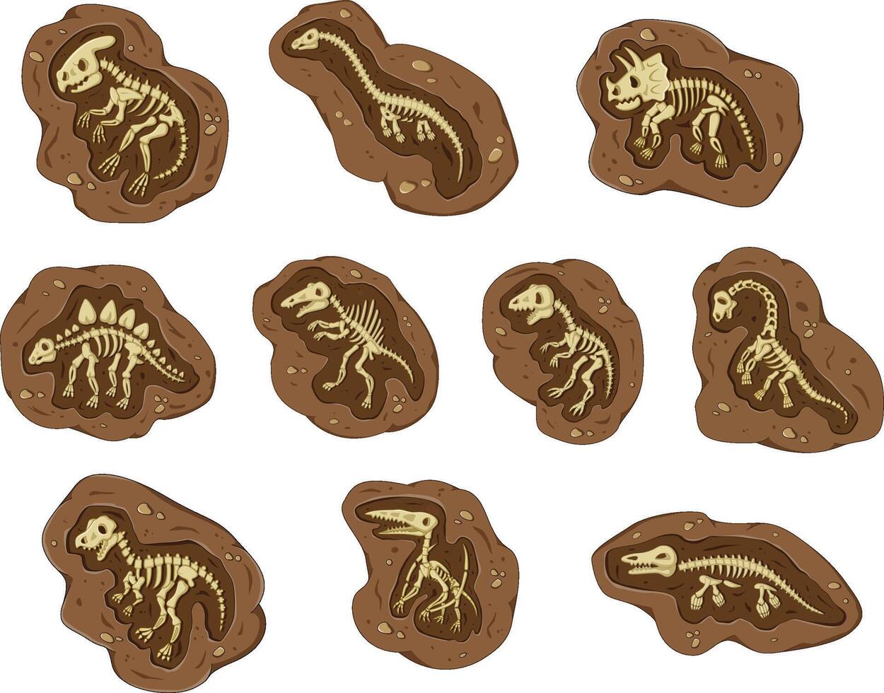 Layer of earth with fossil bones. Archaeological excavations of dinosaur fossils. Studies of ancient animals. vector