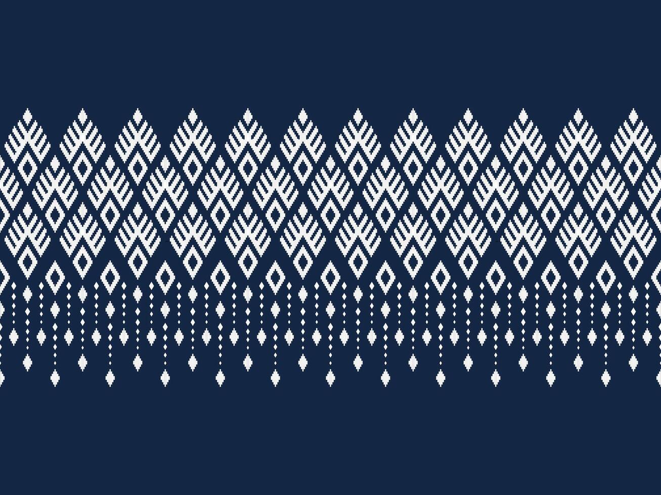 White diamond shaped ikat seamless border pattern on indigo blue for decorations, fabric prints, textile, wallpaper, and other prints vector