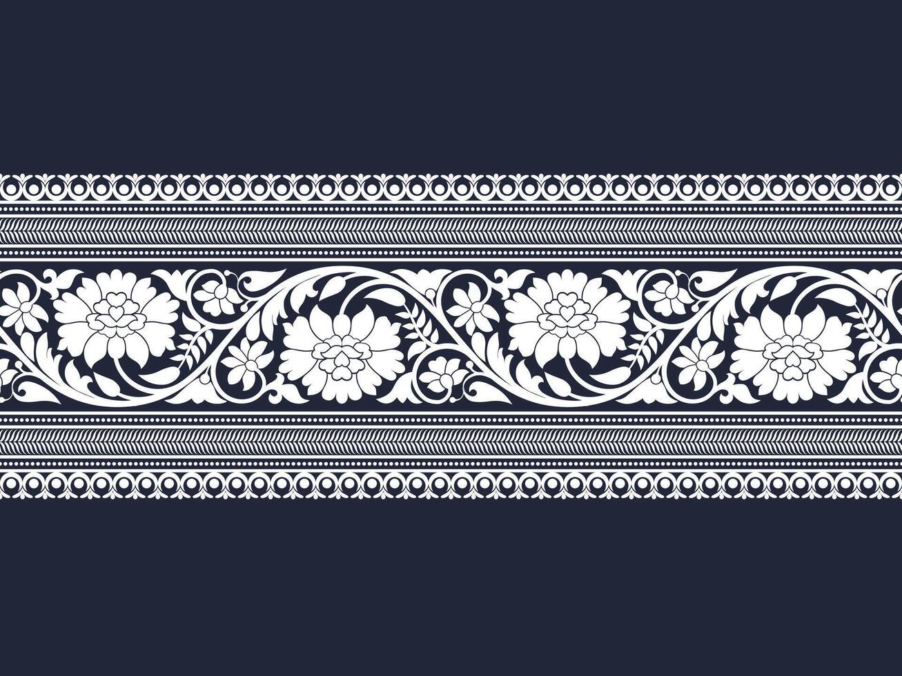 White zig zag floral lace border pattern stripe on denim blue background for decorations, fabric prints, table runner, and other prints vector