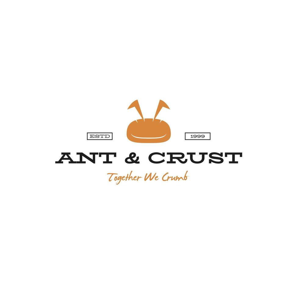 Creative logo combining an ant and bread, symbolizing hard work and nourishment. Ideal for bakeries, food brands, or creative businesses. , isolated, and fully editable. vector
