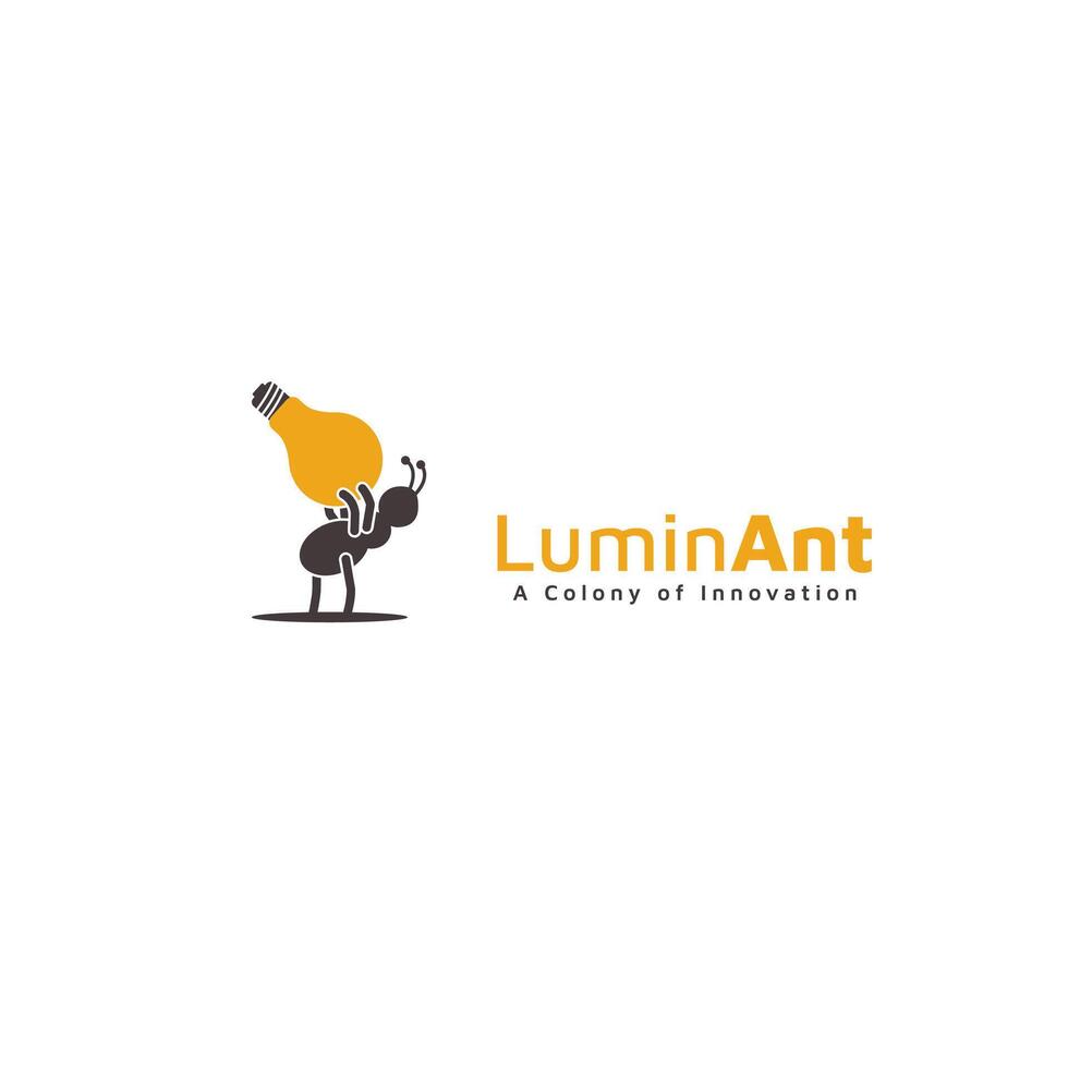 A unique and symbolic logo design featuring an ant carrying a light bulb, representing intelligence, strength, teamwork, and bright ideas. Perfect for creative agencies, innovation brands, electrical vector