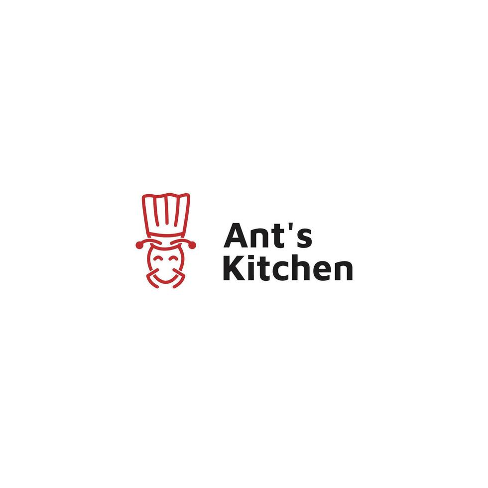 A fun and creative logo featuring an ant dressed as a chef, symbolizing cooking, food, and creativity. Named Ants Kitchen, this logo is perfect for restaurants, catering services, or food-related busi vector