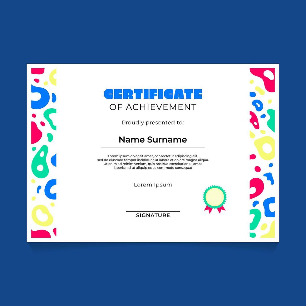 Certificate Template Design with Abstract Splash Liquid Border on The Side vector