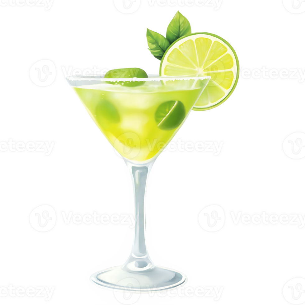 Refreshing lime cocktail served in a martini glass with fresh citrus decoration png