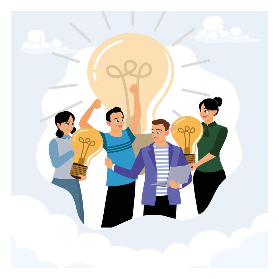 A group of business teams interact and share ideas. vector