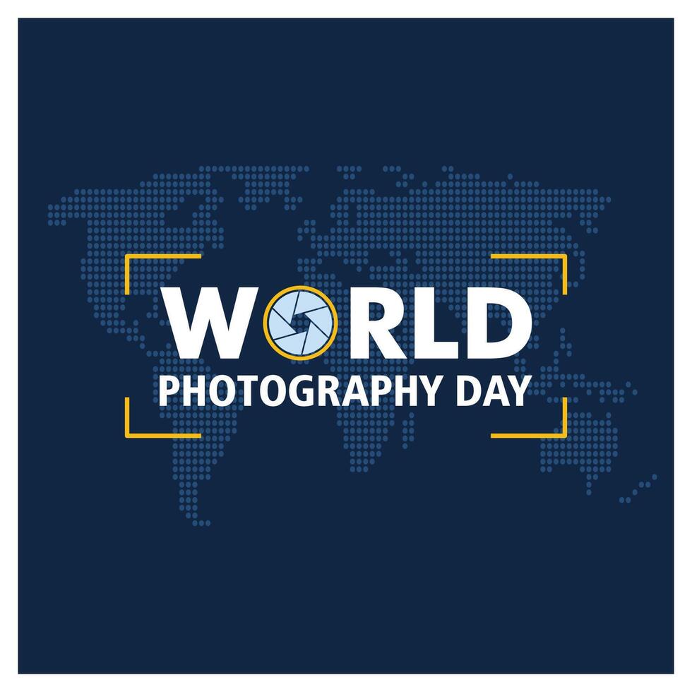 World Photography Day Celebration with Camera and Map Background. vector