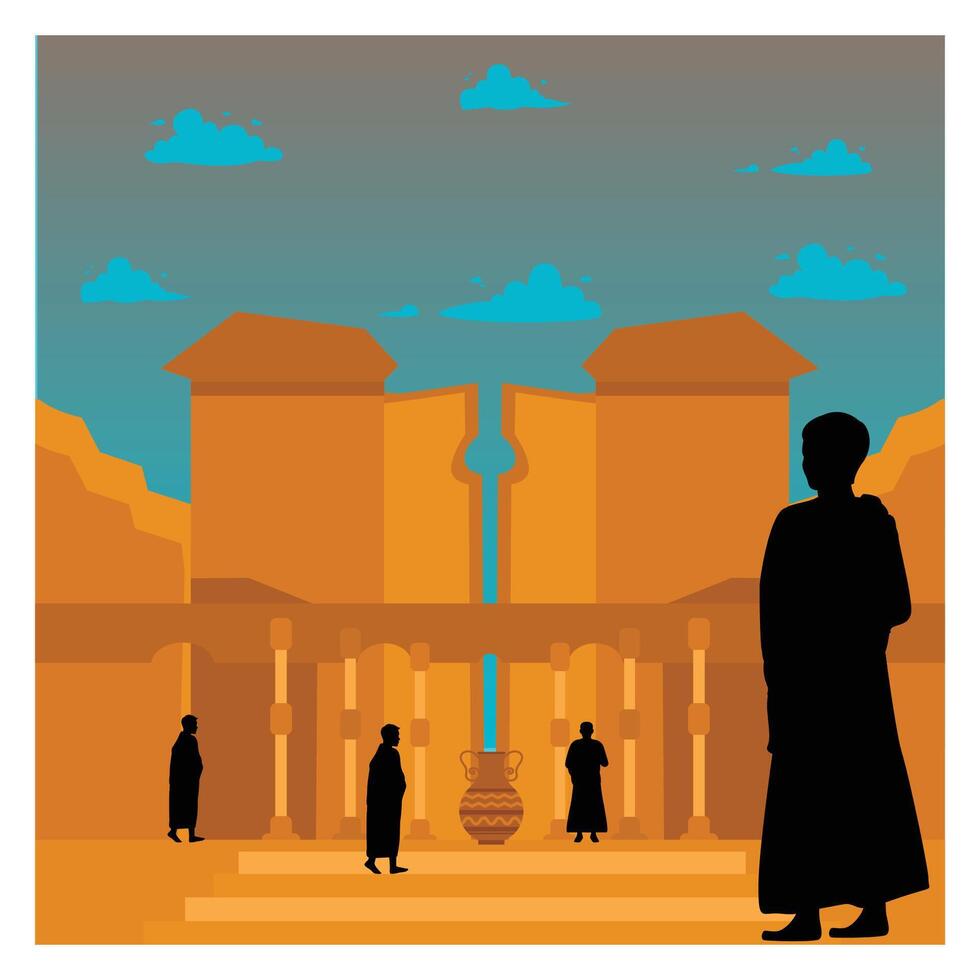 A group of worshipers at a sun temple conducting a ritual. vector