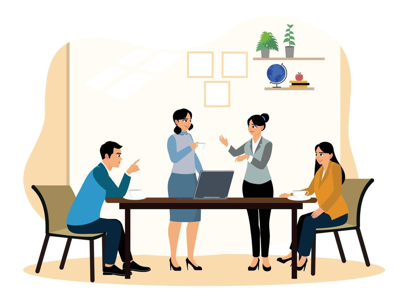 Office people drinking coffee during lunch break. vector