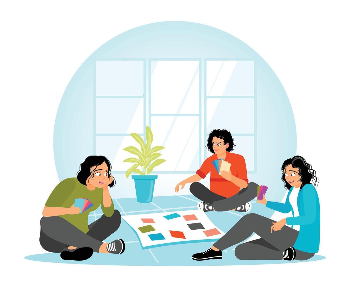 A Group of Female Friends Enjoying Free Time Playing Cards in a Bright Indoor Setting. vector