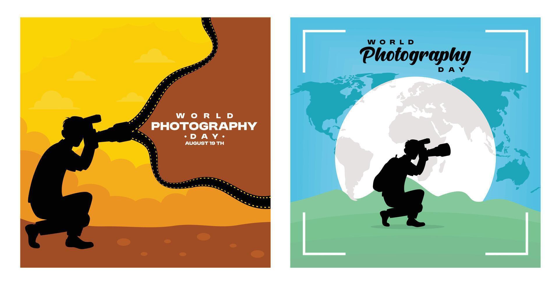 A Photographer with a Camera on World Photography Day. Photographer Taking Photo. vector