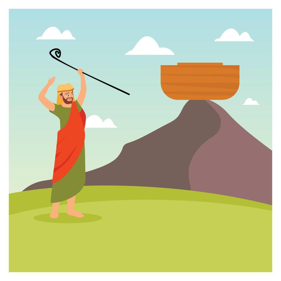 A Biblical Scene with Noah and the Ark on a Mountain. vector