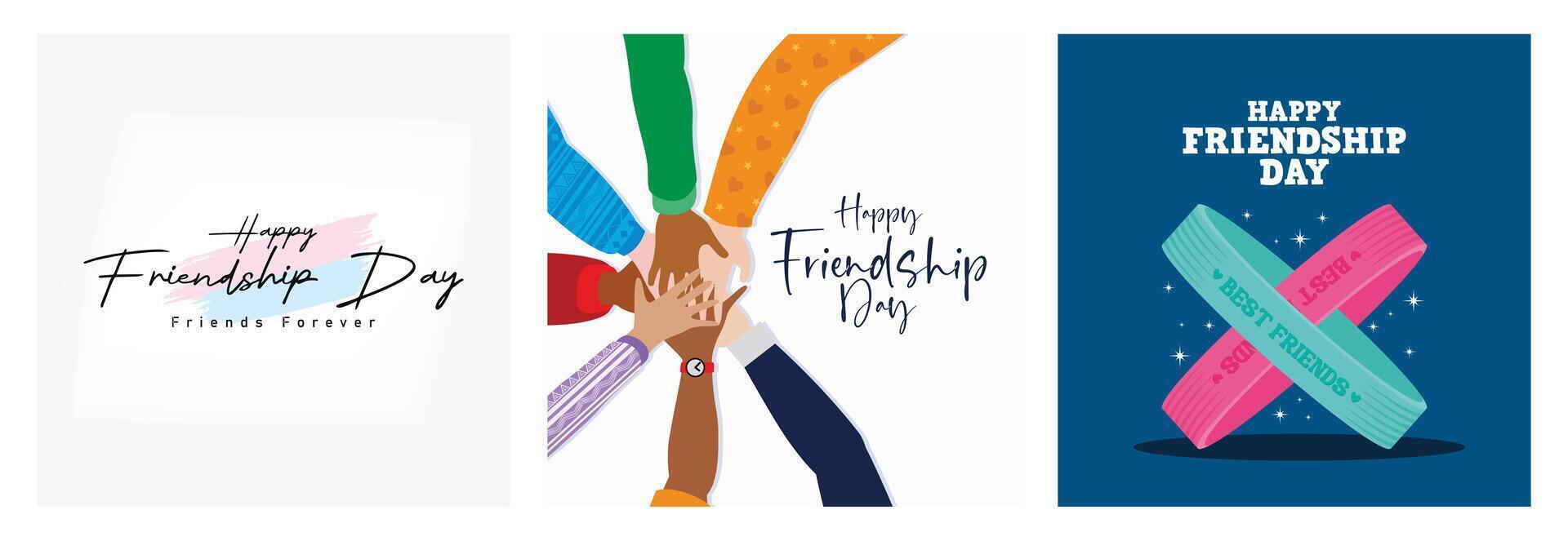 Happy Friendship Day. International Diverse Group Support. Two Bracelets Symbolizing Friendship. vector