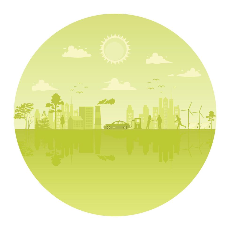 Sustainable Urban Environment With Green Energy Solutions and Eco-Friendly City Development. vector
