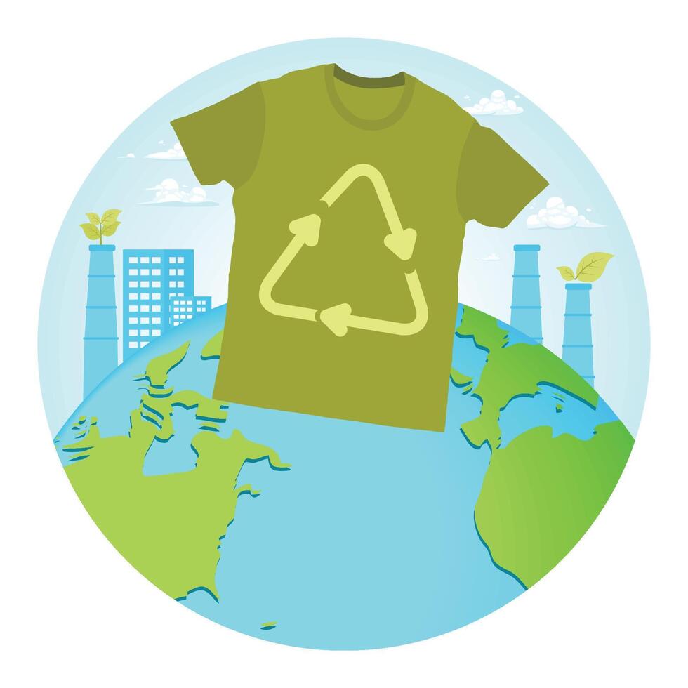 Clothing from Recycled Materials on a Global Environment Background. vector