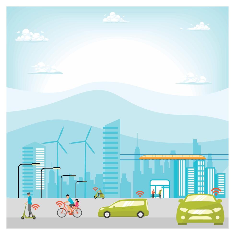Modern Eco-Friendly Smart City with Sustainable Electric Transport Solutions. vector