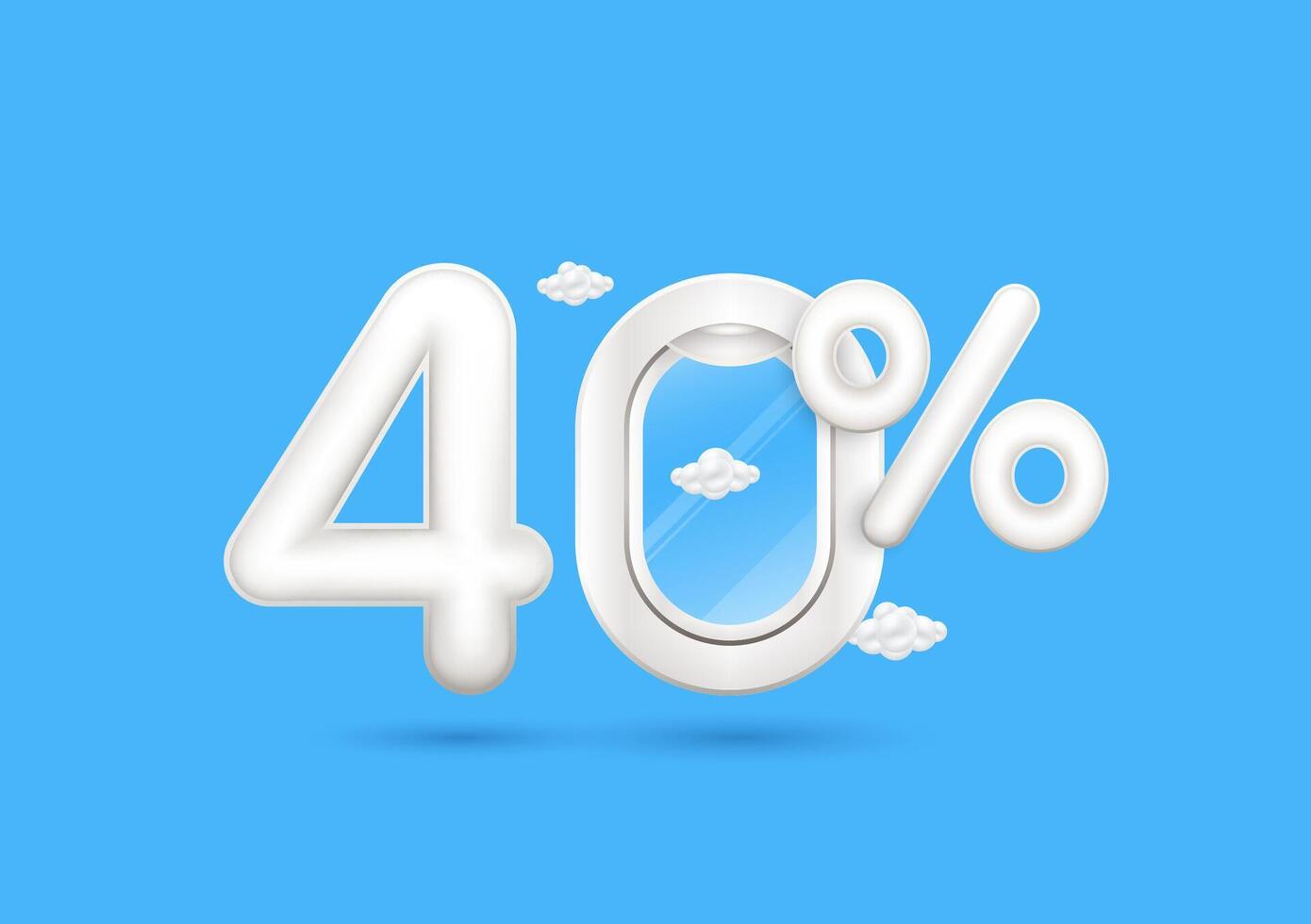 Travel season promotion up to 40 off. Number four airplane window with the percent symbol front on a blue background. For design tourism advertising media. vector