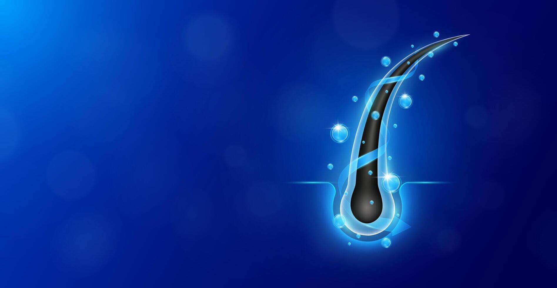 Hairs with bubbles arrow surrounding. Hair care too vitamins minerals collagen. Follicles from brittleness, damage make soft and shiny. Shampoo and salon treatment ads. Empty space for text. . vector