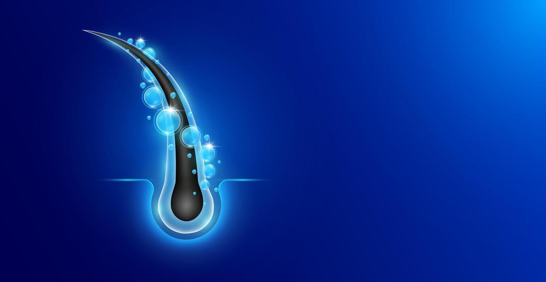 Hairs with air bubbles surrounding. Hair care too vitamins minerals collagen. Follicles from brittleness, damage make soft and shiny. Shampoo and salon treatment ads. Empty space for text. . vector
