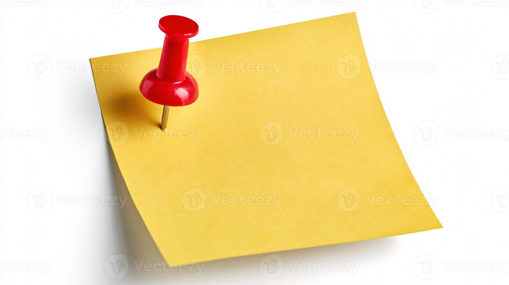 Vibrant Yellow Sticky Note with Red Pin on White Background for Notes Reminders Office Reminder Concept photo