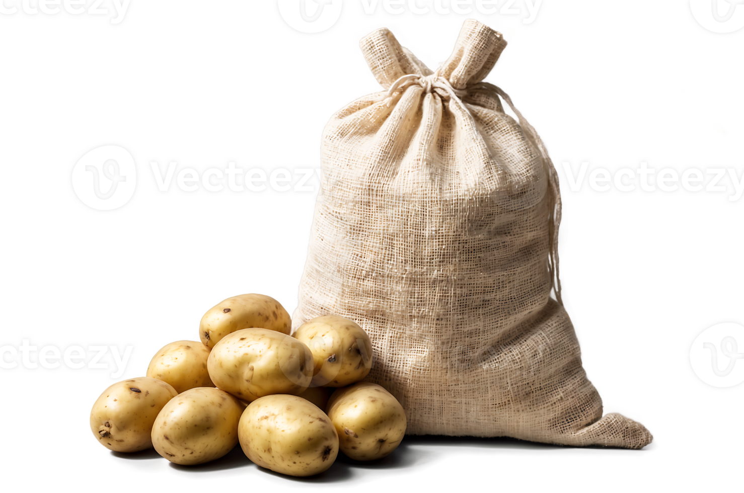 Fresh potatoes in rustic burlap sack harvest bounty png