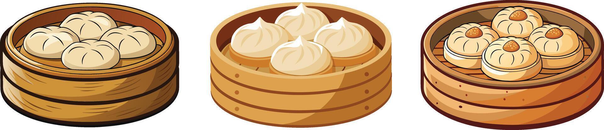 Three different types of food in baskets vector