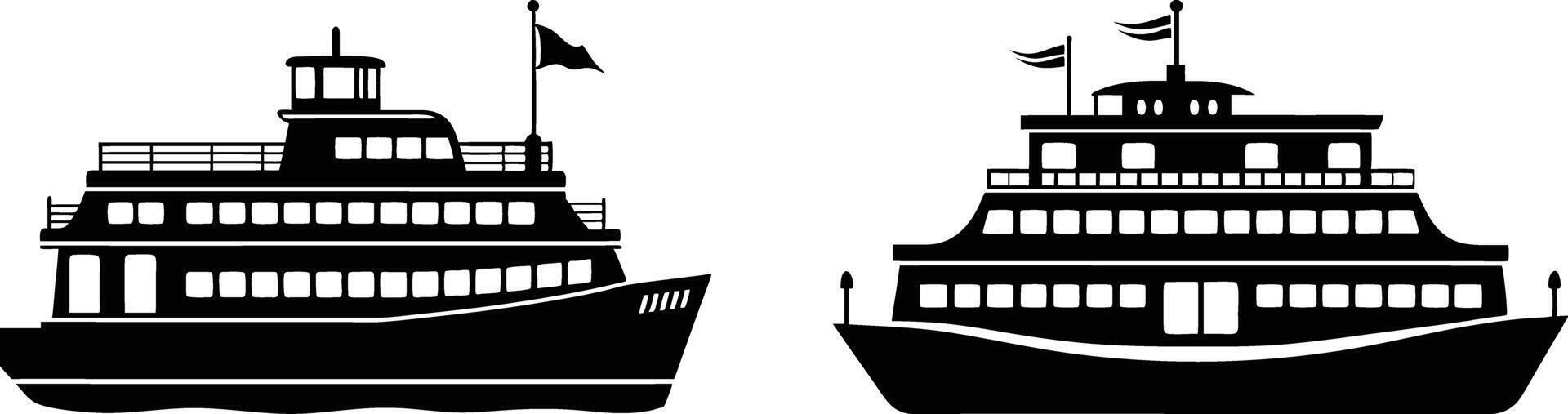 Two boats are shown in black and white vector