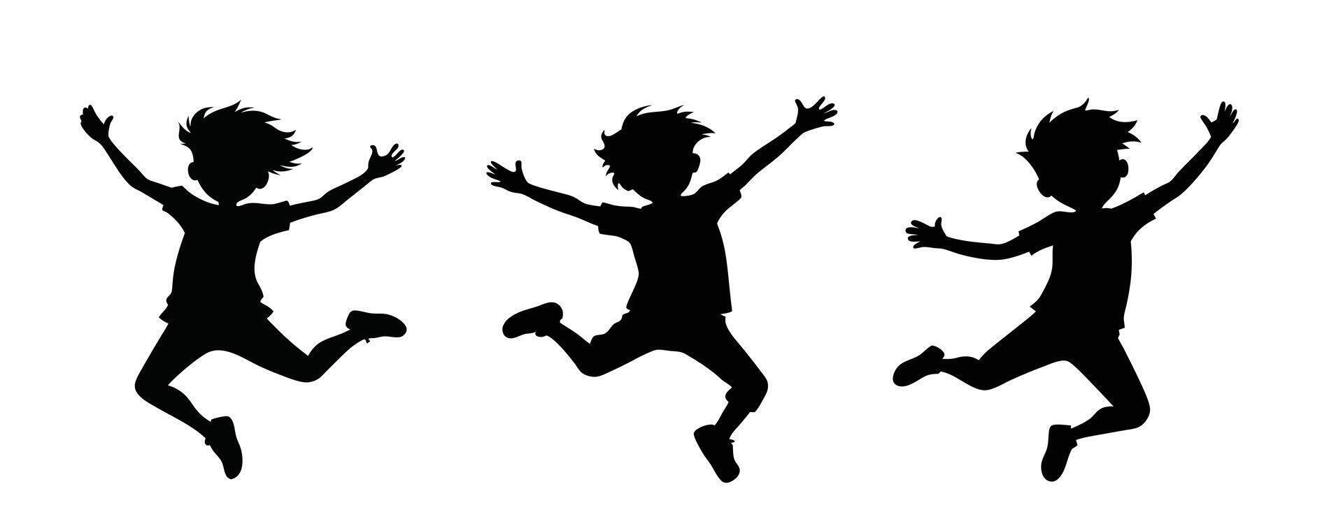 Three silhouettes of children jumping in the air vector