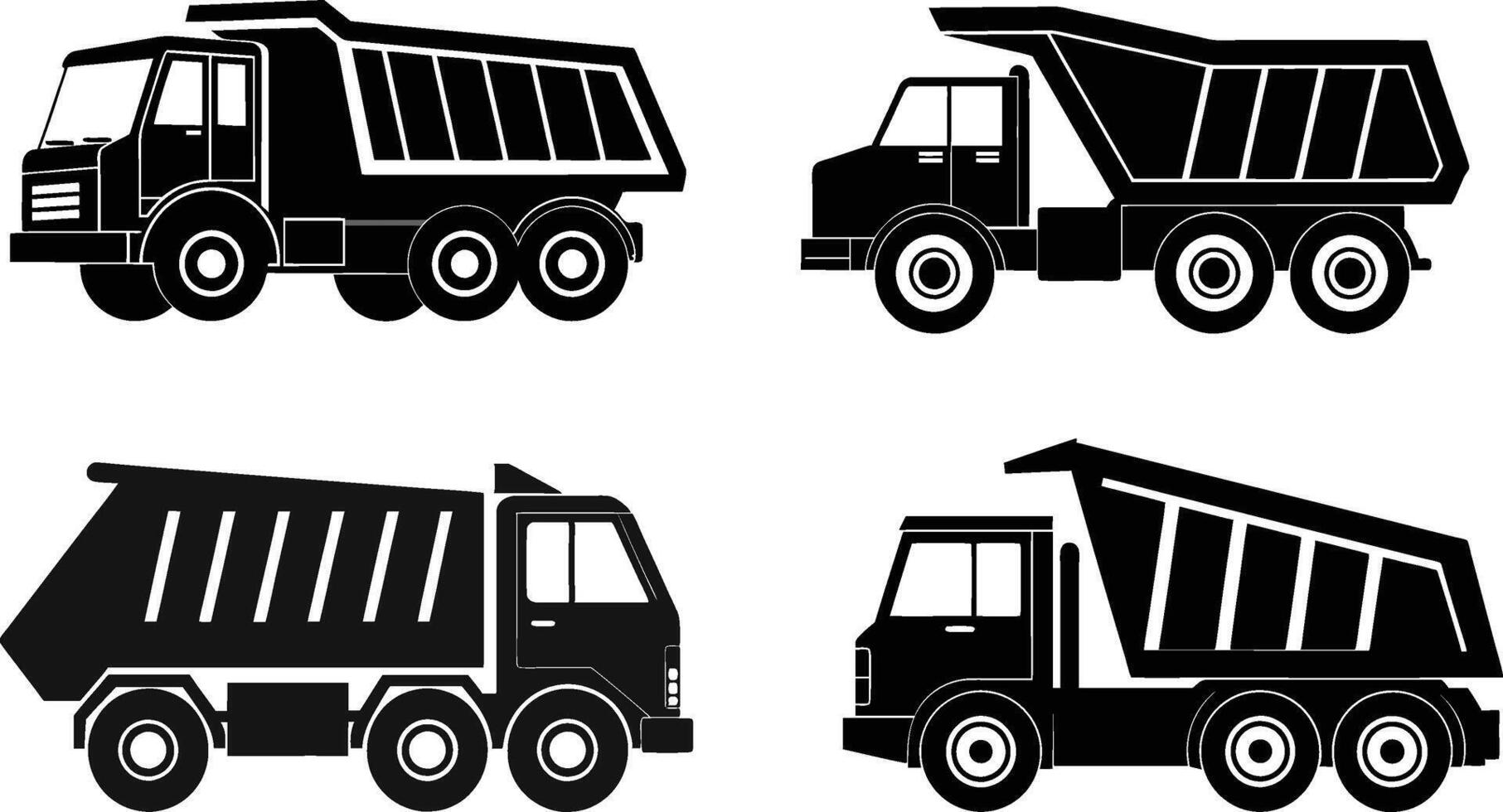 Four dump trucks in different shapes and sizes vector