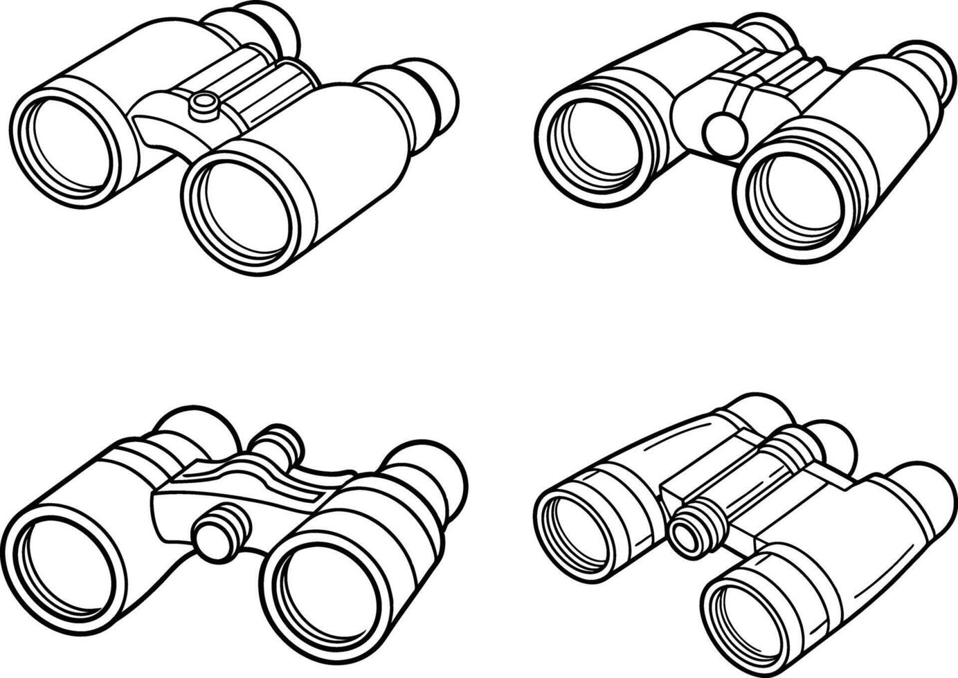 Collection of Binoculars black drawing Illustration. vector