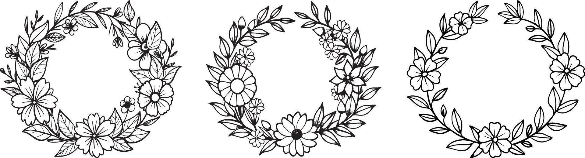 Three wreaths with flowers and leaves vector