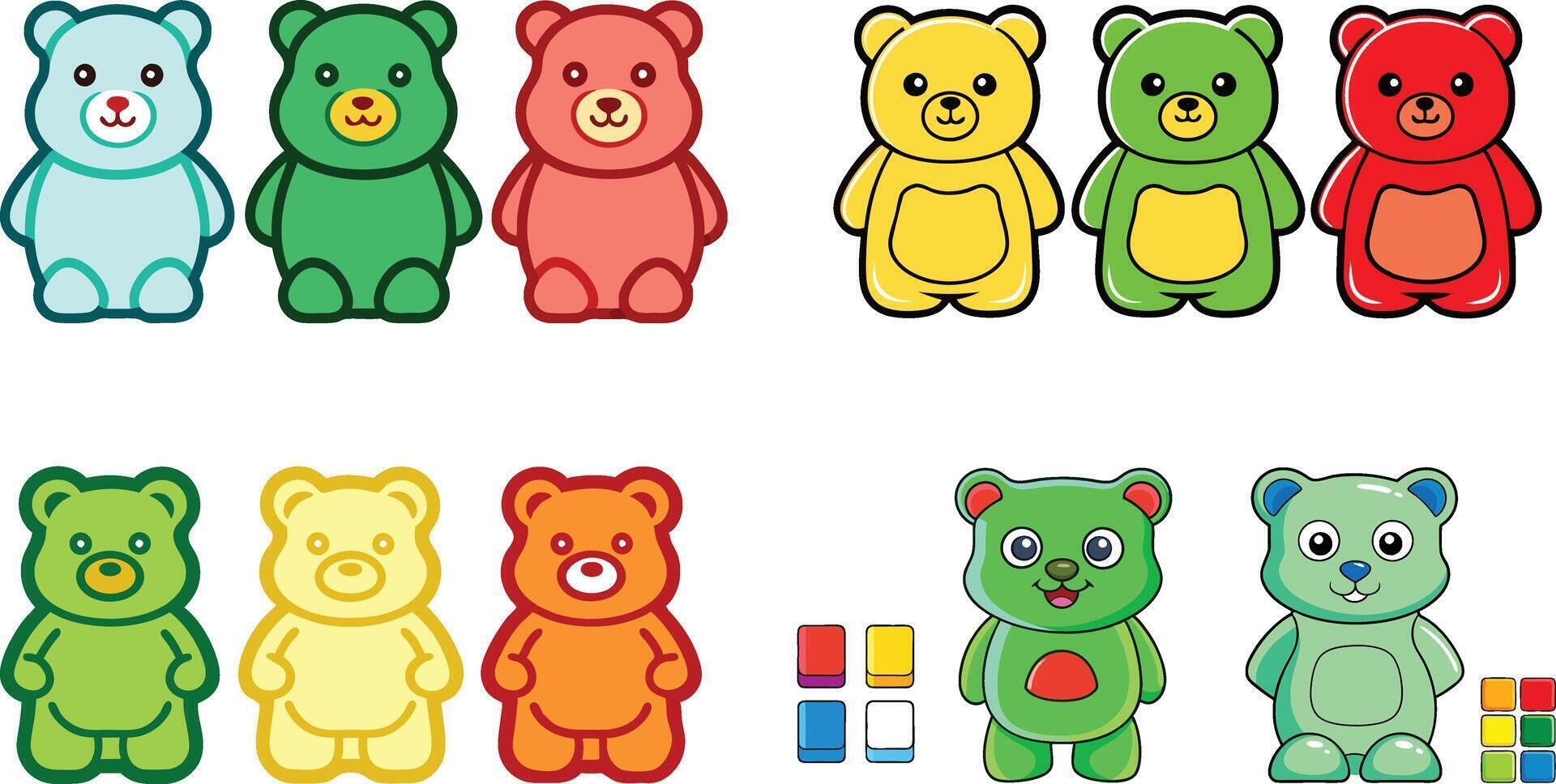Colorful teddy bears with different colors vector