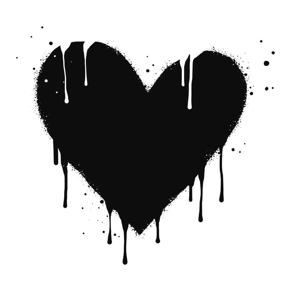 Spray painted graffiti heart sign in black over white. Love heart drip symbol isolated on white background vector