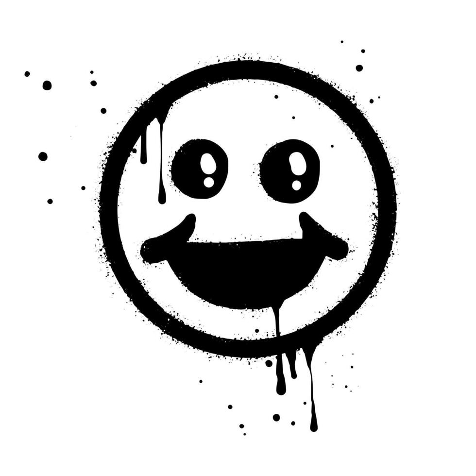 smiling face emoji character. Spray painted graffiti smile face in black over white, isolated on white background vector