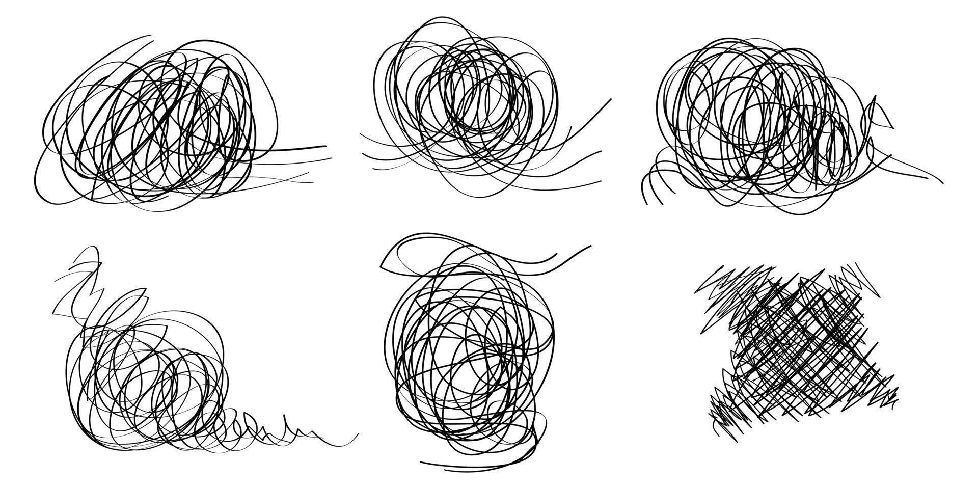 Set of hand drawn scribble sketch circle object. Tangled grungy round scribble. isolated on white background. vector
