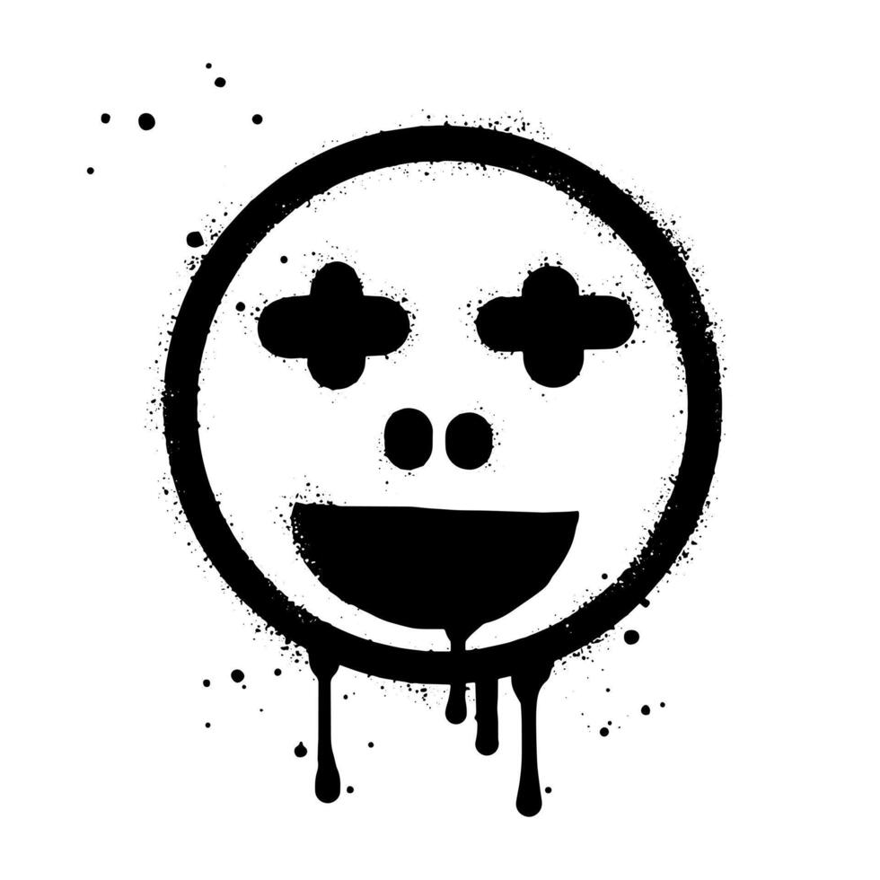 smiling face emoji character. Spray painted graffiti smile face in black over white isolated on white background vector
