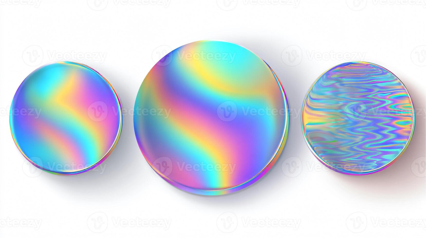 Vibrant Set of Three Colorful Iridescent Holographic Circles photo