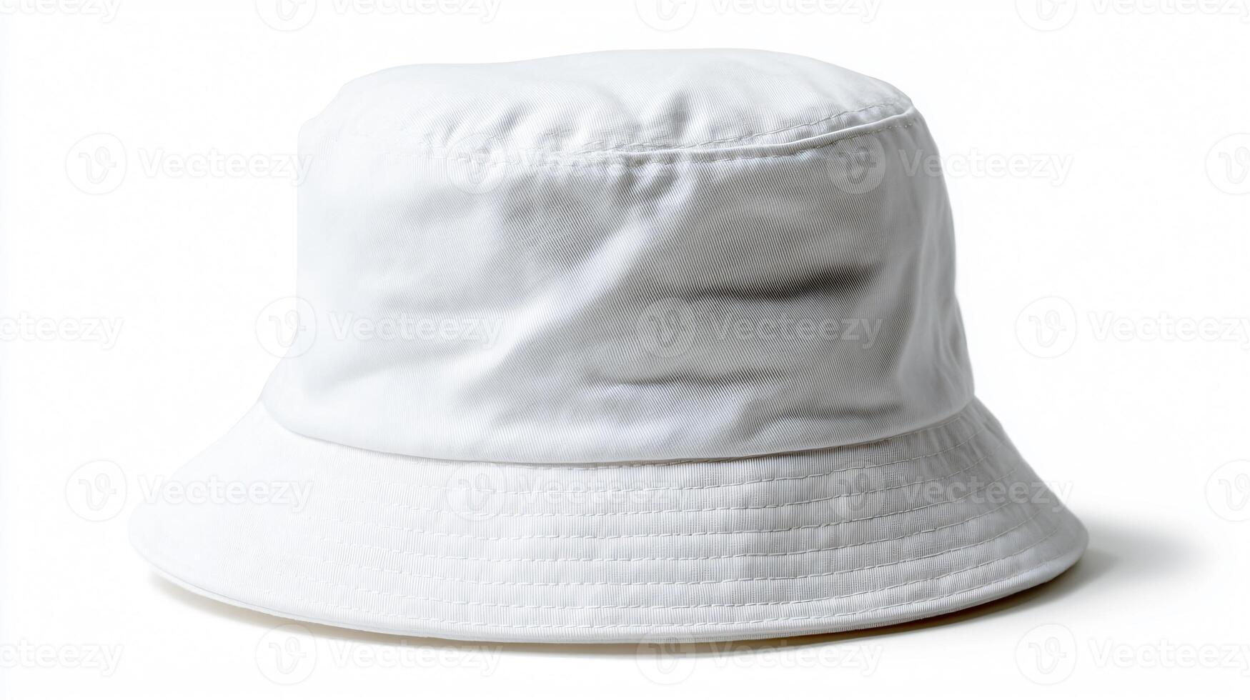 Stylish White Bucket Hat with Copy Space on White Background photo