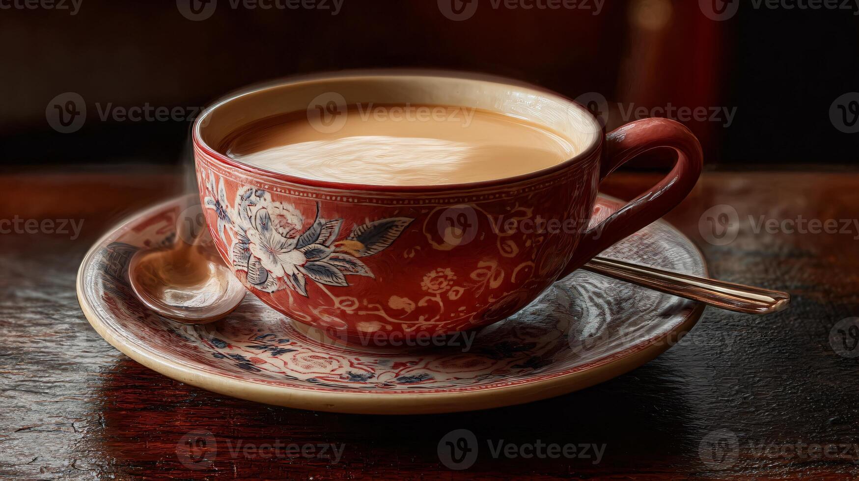 Delicious Cup of Milk Tea on Saucer - Refreshing Beverage Photography photo